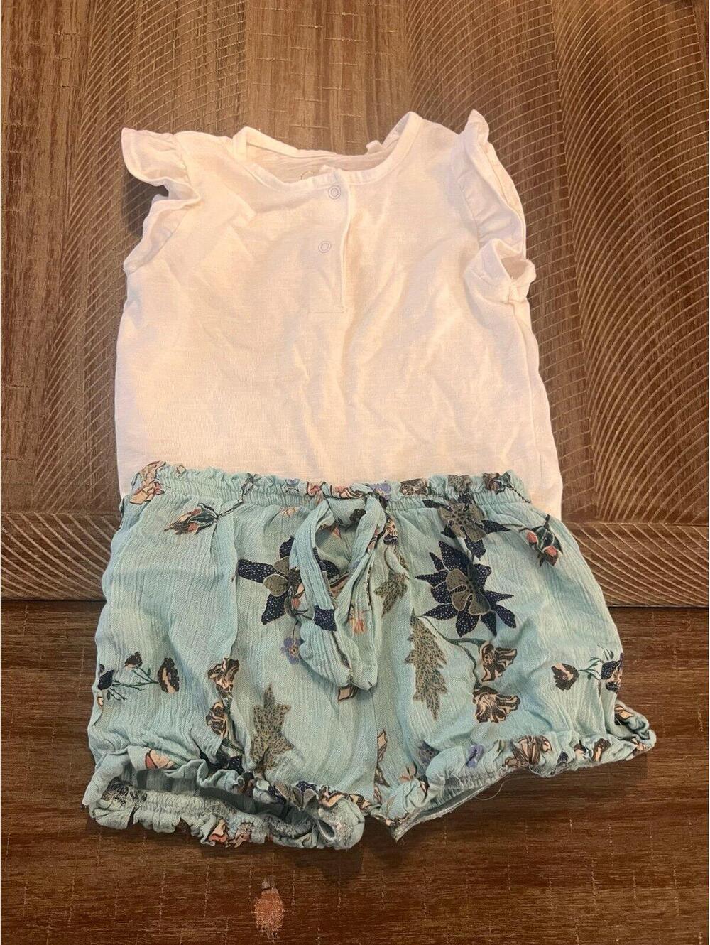 Jessica Simpson Baby Girls 12M White Tank Bodysuit and Floral Short Matching Set